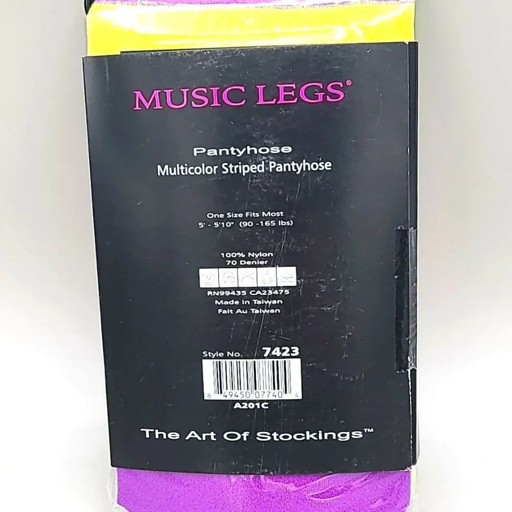 Music Legs - Multi-color Striped Pantyhose in Purple, Green & Yellow, NWOT - Picture 5 of 5